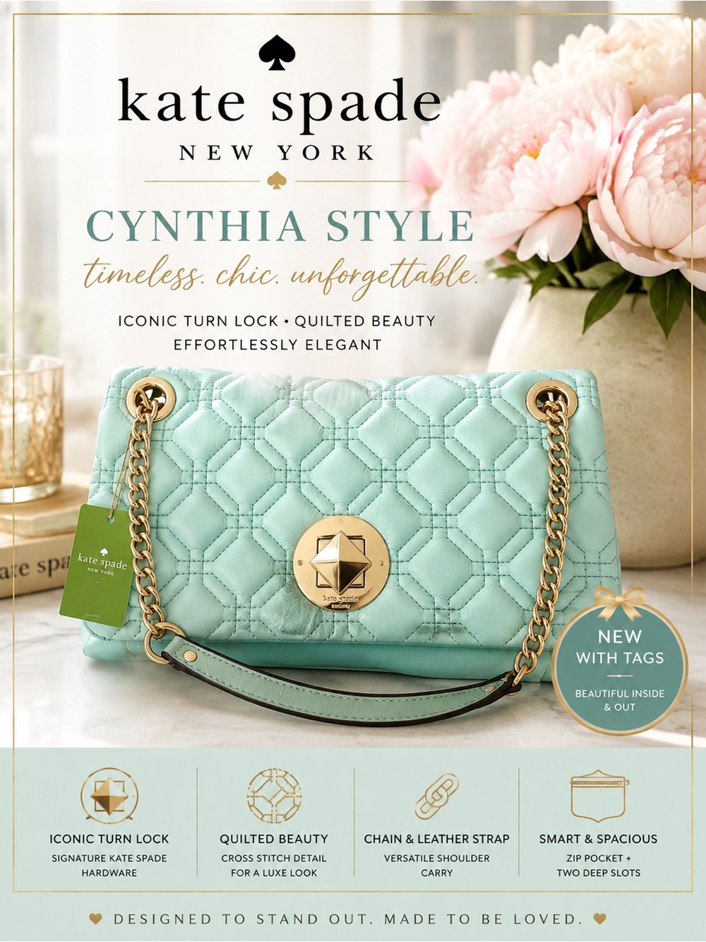 Kate Spade NEW Astor Court Shoulder Bag Quilted in Cynthia Style.‎  MSRP $365